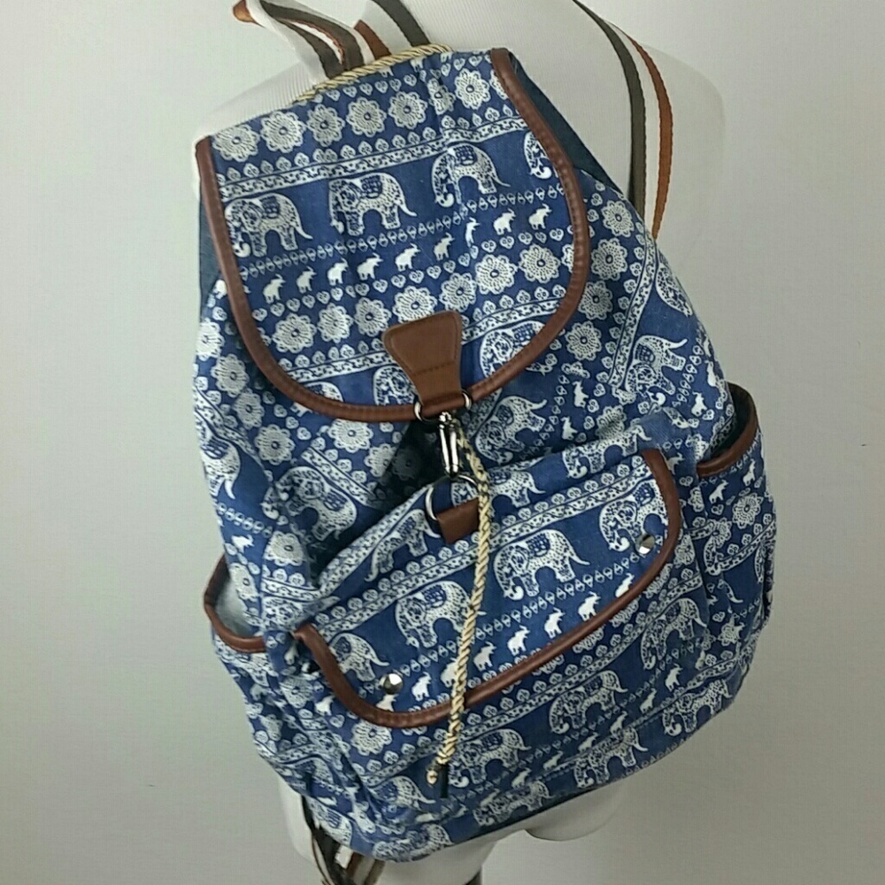 Elephant Print Backpack Navy E1